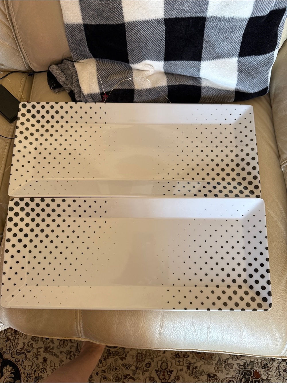 White Melanin Serving Platters with Black Dot Gradient - Set of 2 approx 19x8